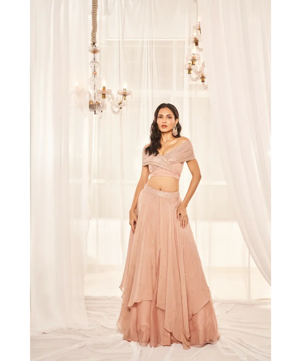 DISHA MUCHHALA- Blush Pink Lehenga Set